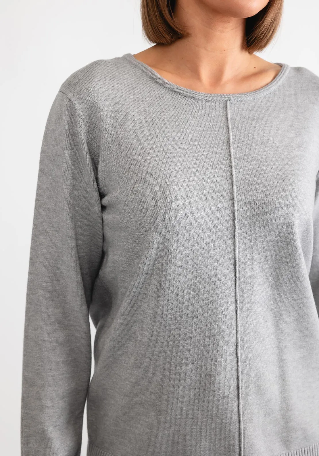 Freequent Clavra Round Neck Knit Jumper, Light Grey