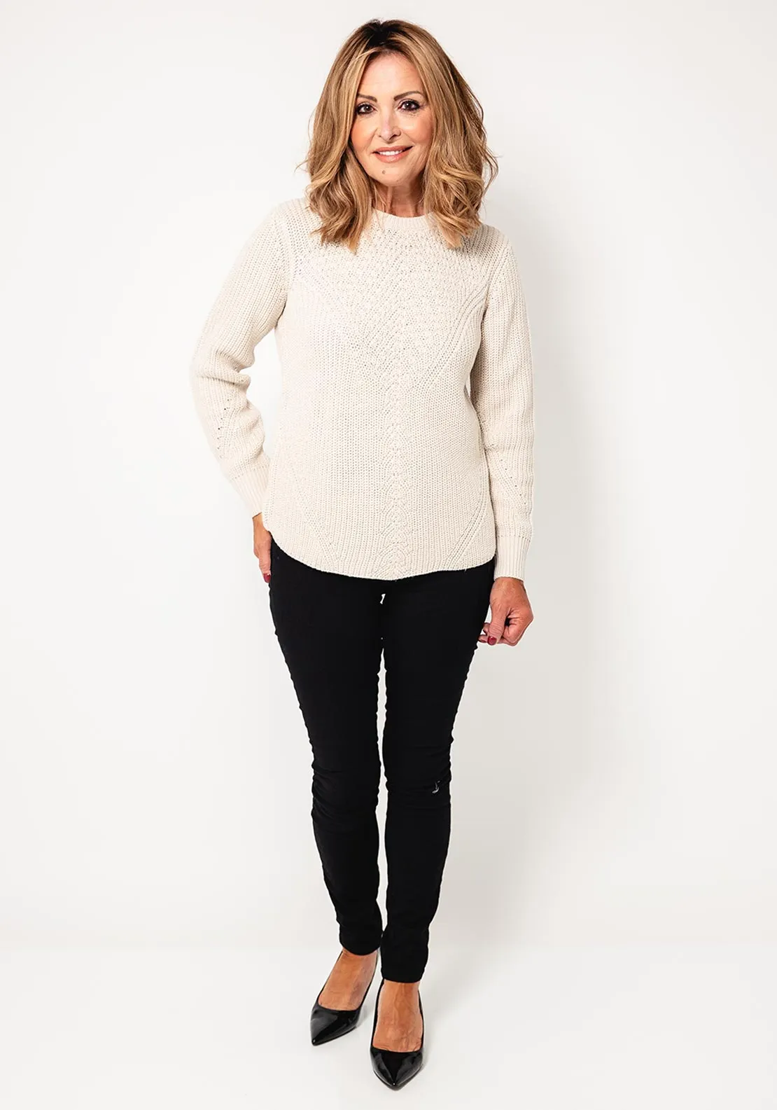 Freequent Didwe Lurex Knit Jumper, Beige