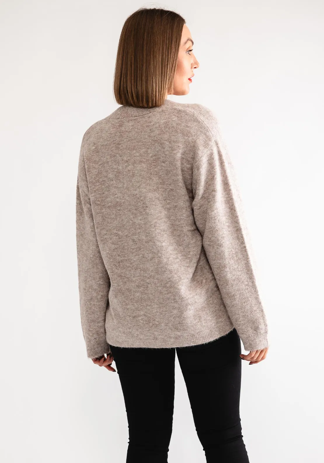 Freequent Gresevalin Knit V Neck Jumper, Taupe