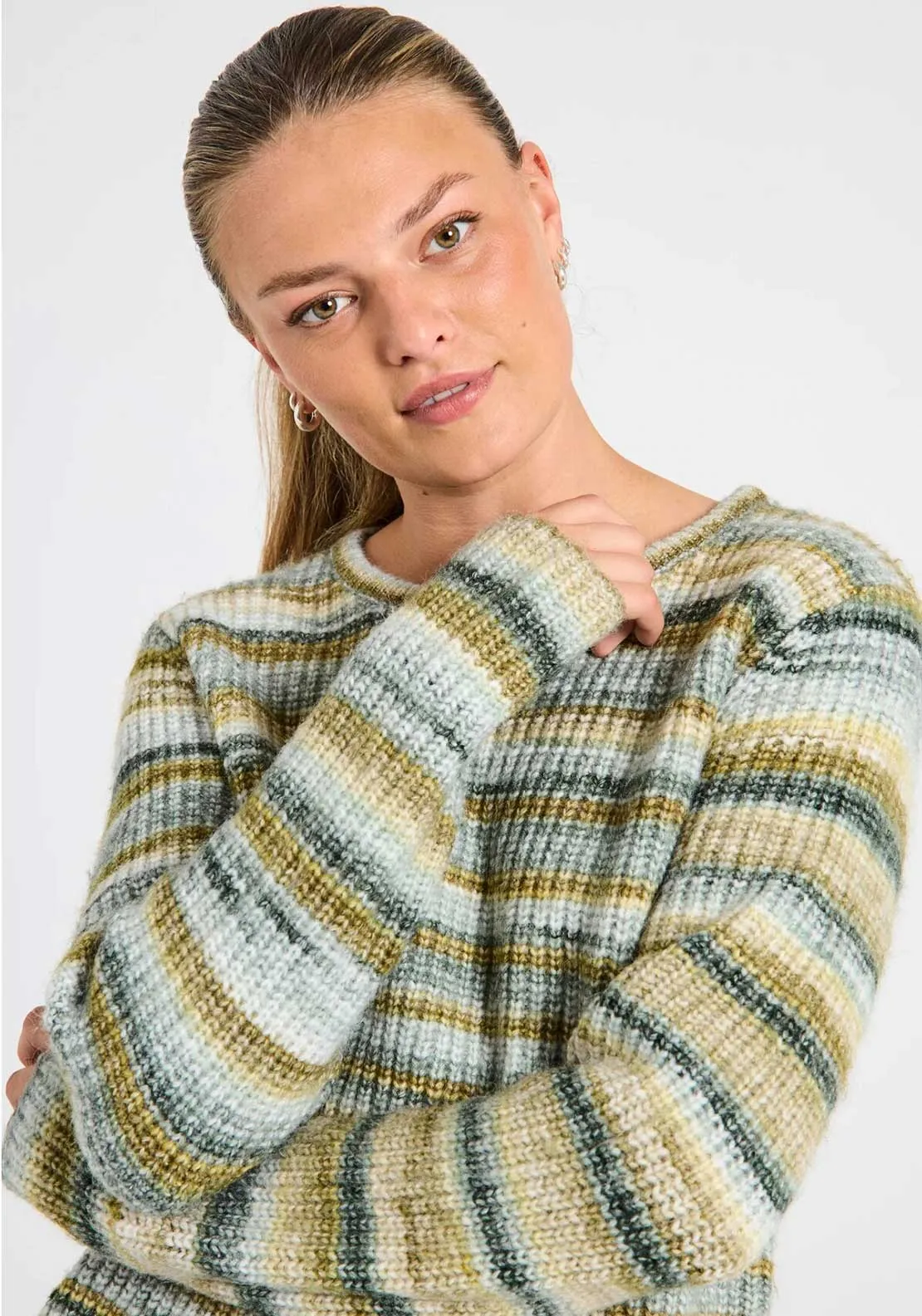 Freequent Grselly Striped Knit Jumper, Green