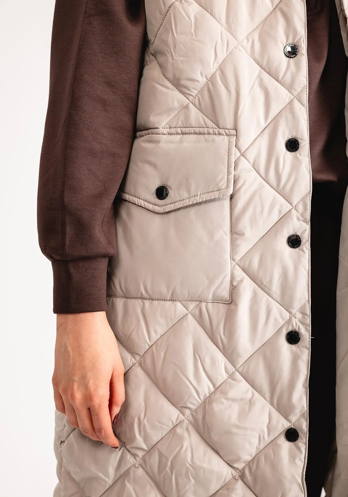 Freequent Long Quilted Gilet, Taupe