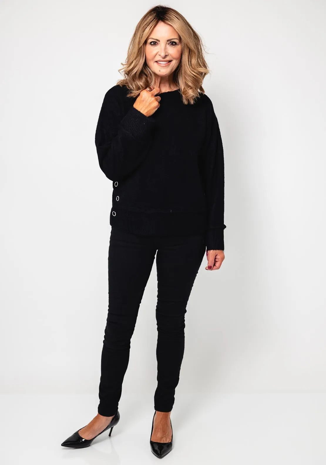 Freequent Mulle Button Side Jumper, Black