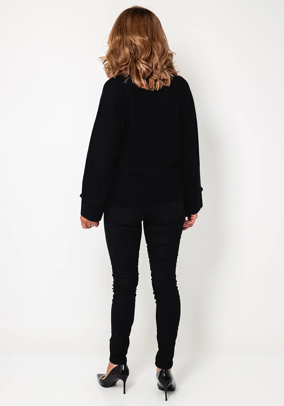 Freequent Mulle Button Side Jumper, Black