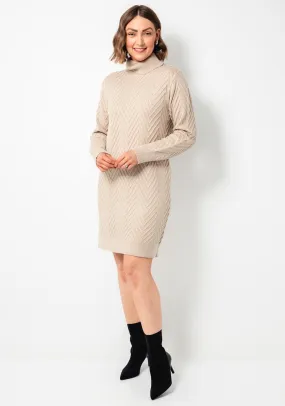 Freequent Saturn Knit Roll Neck Jumper, Beige