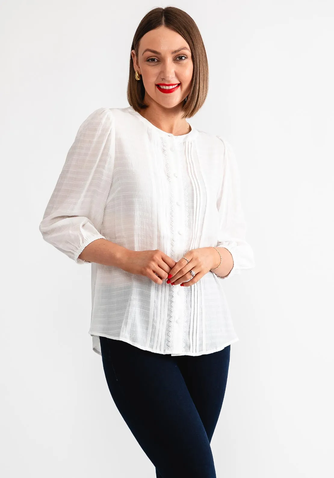 Freequent Shu Lace Trim Blouse, Off White