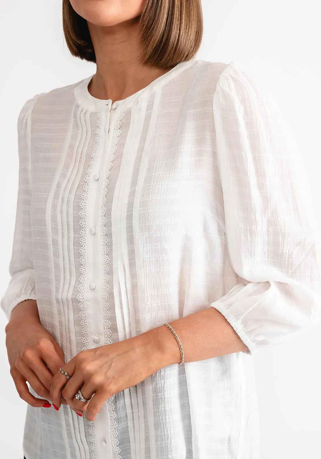 Freequent Shu Lace Trim Blouse, Off White