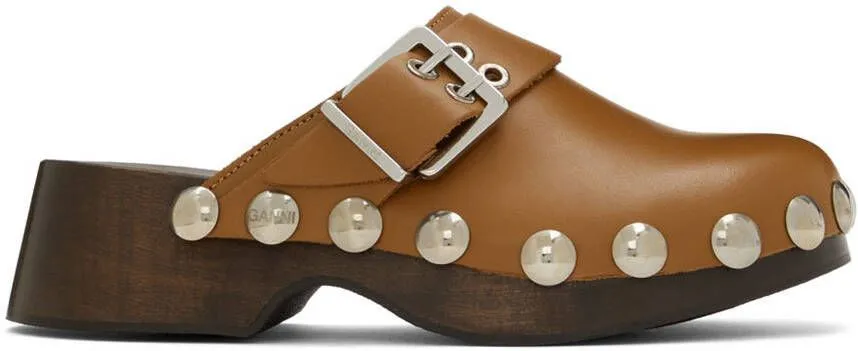 GANNI Brown Studded Clogs