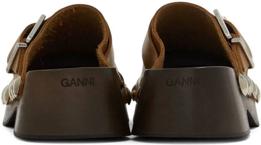 GANNI Brown Studded Clogs