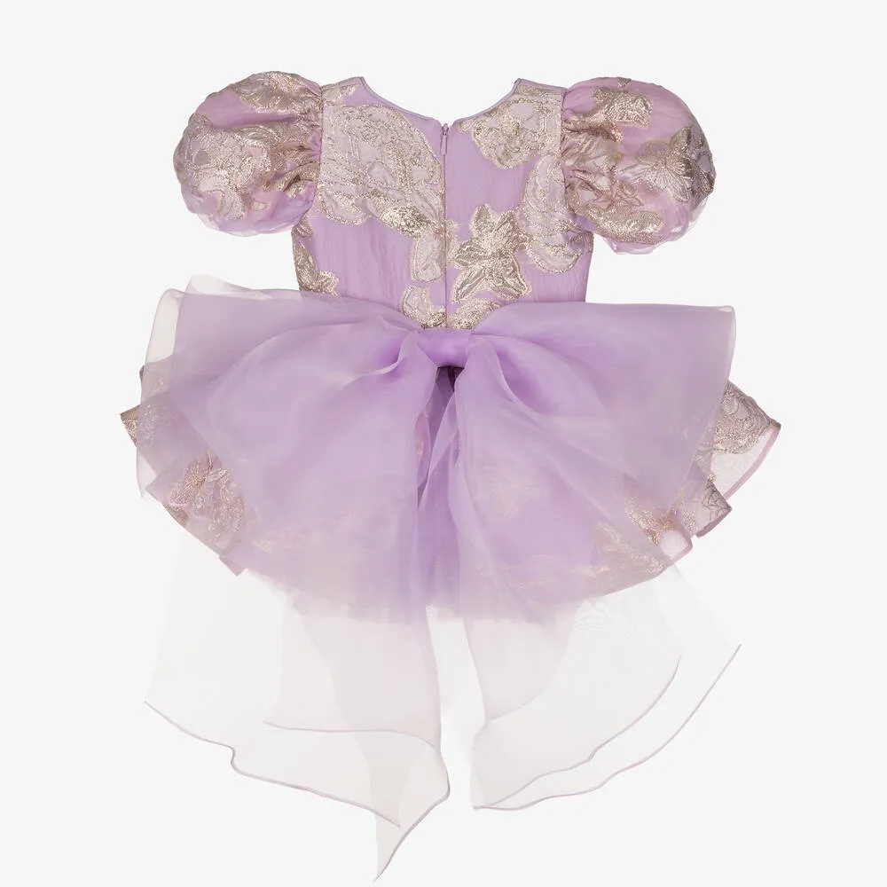 Girls Lilac Purple Organza Puffball Dress