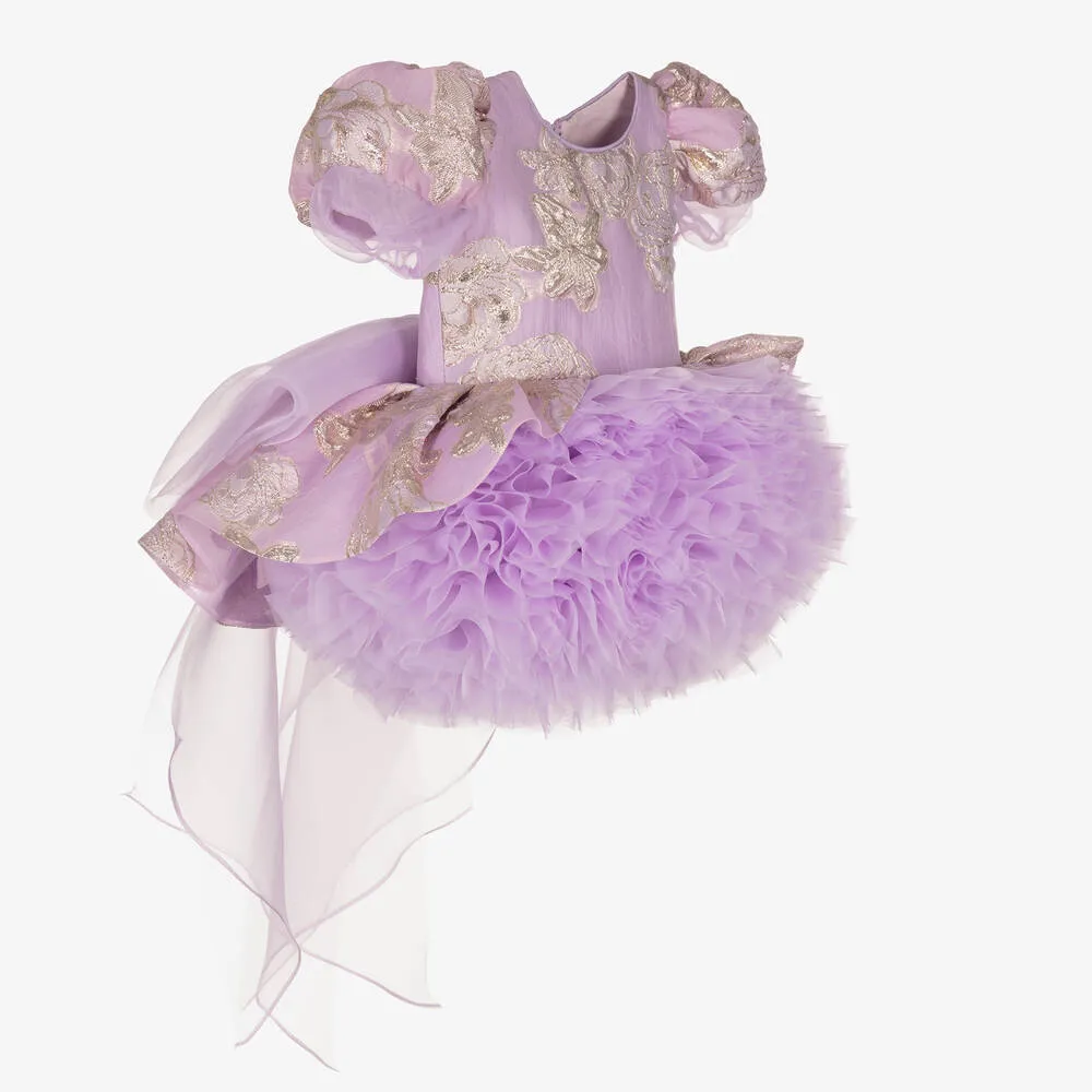 Girls Lilac Purple Organza Puffball Dress