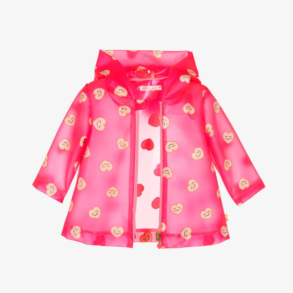 Girls Neon Pink Heart Raincoat