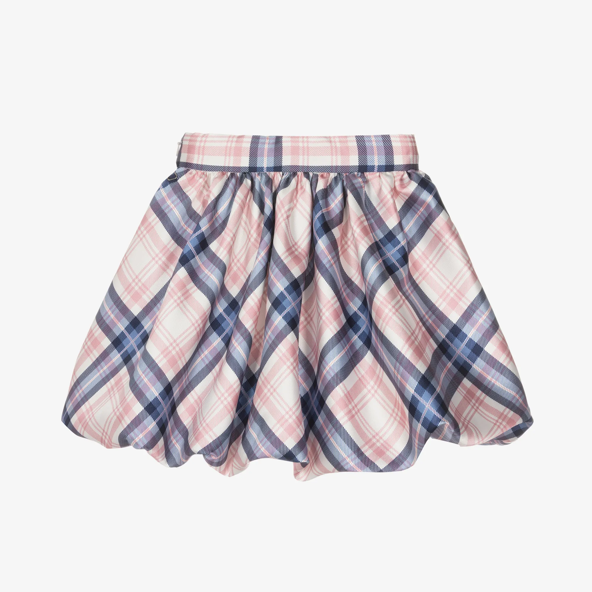 Girls Pink & Blue Tartan Puffball Skirt