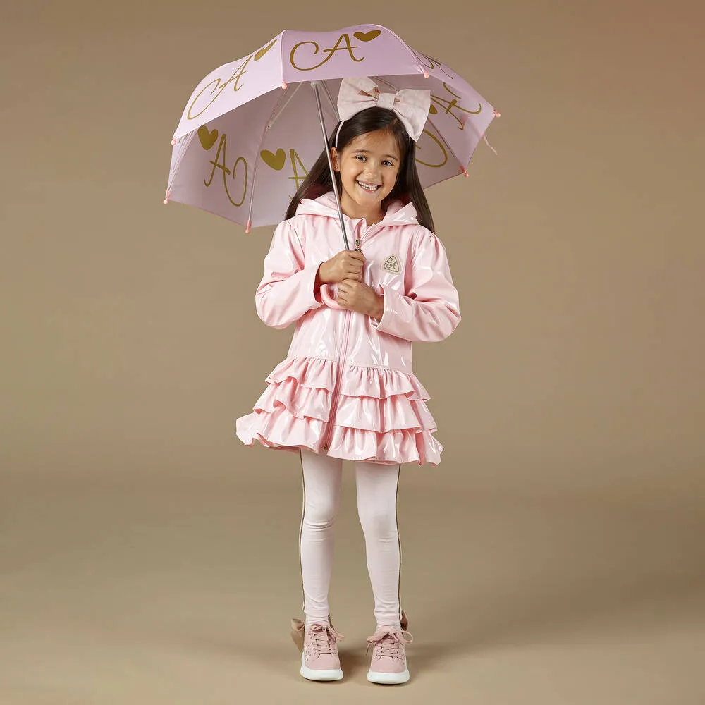 Girls Pink Ruffle Raincoat