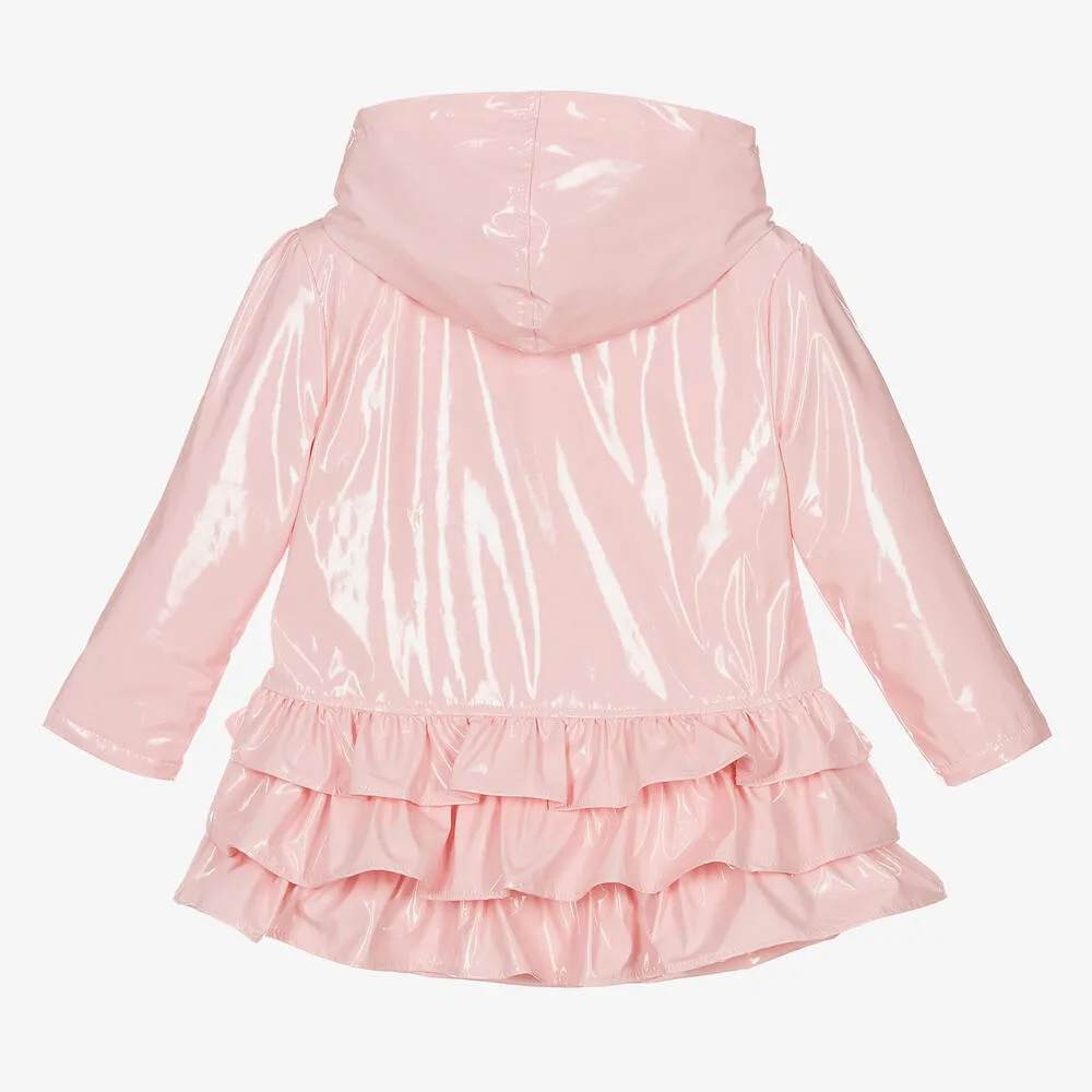 Girls Pink Ruffle Raincoat