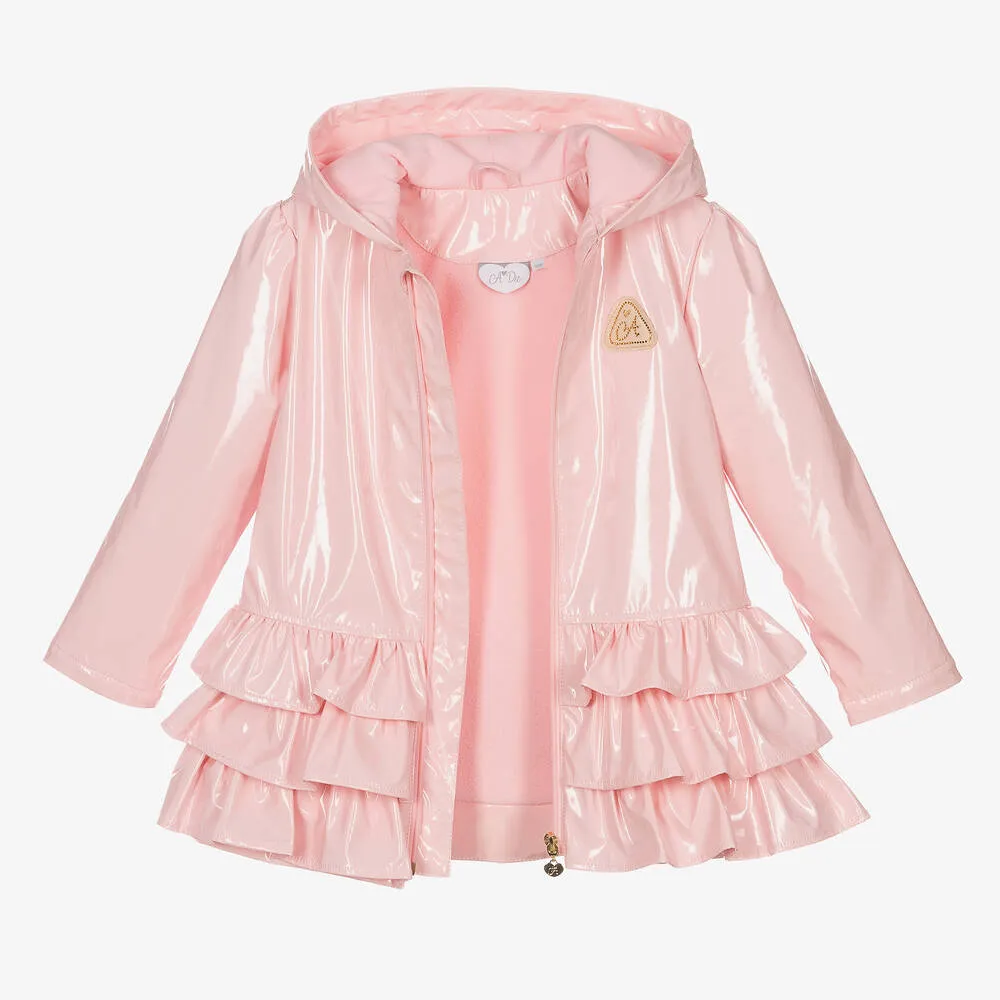 Girls Pink Ruffle Raincoat