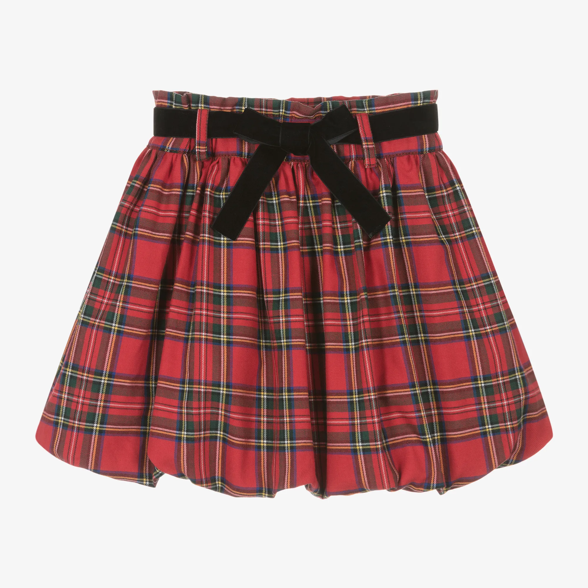 Girls Red Tartan Puffball Cotton Skirt