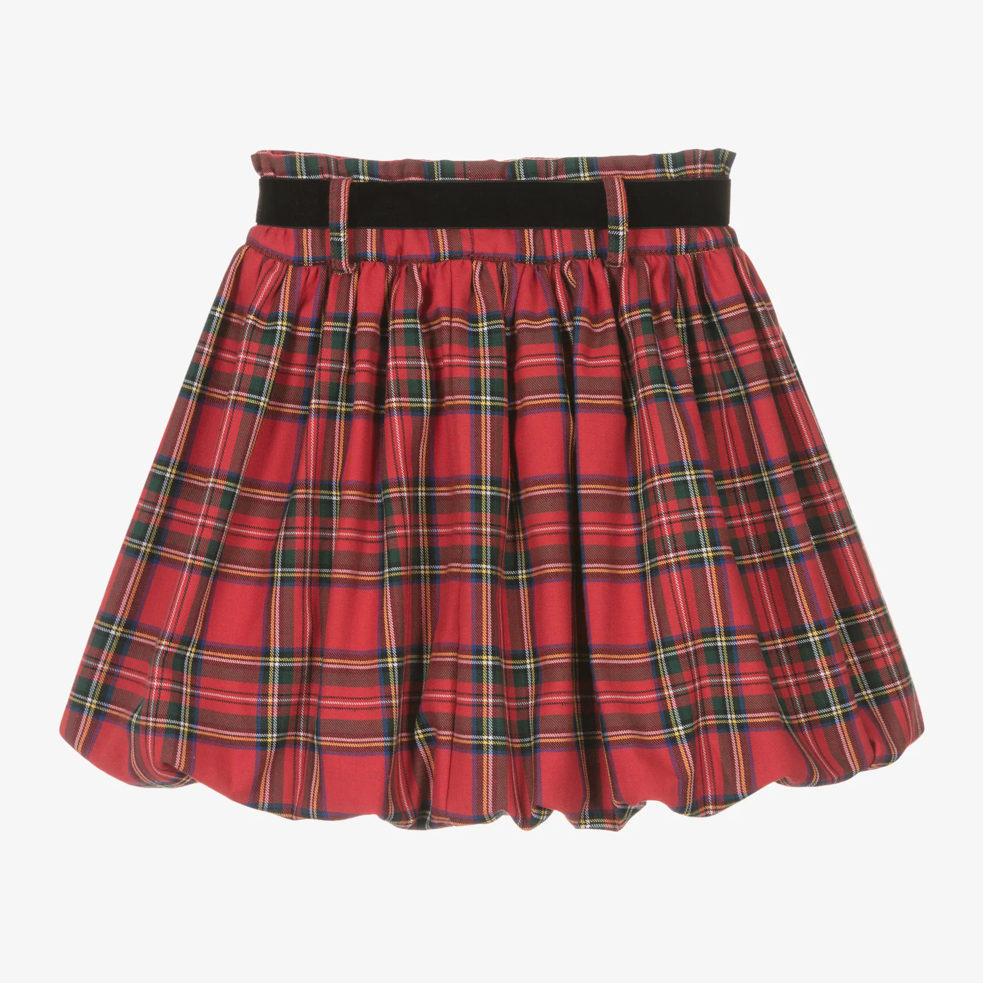 Girls Red Tartan Puffball Cotton Skirt