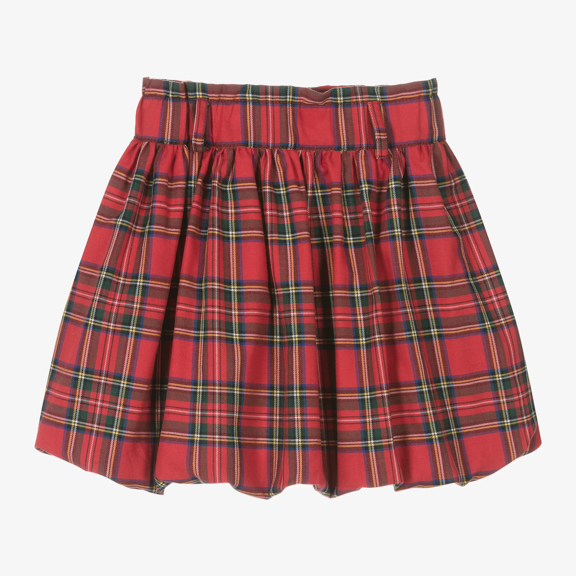 Girls Red Tartan Puffball Cotton Skirt