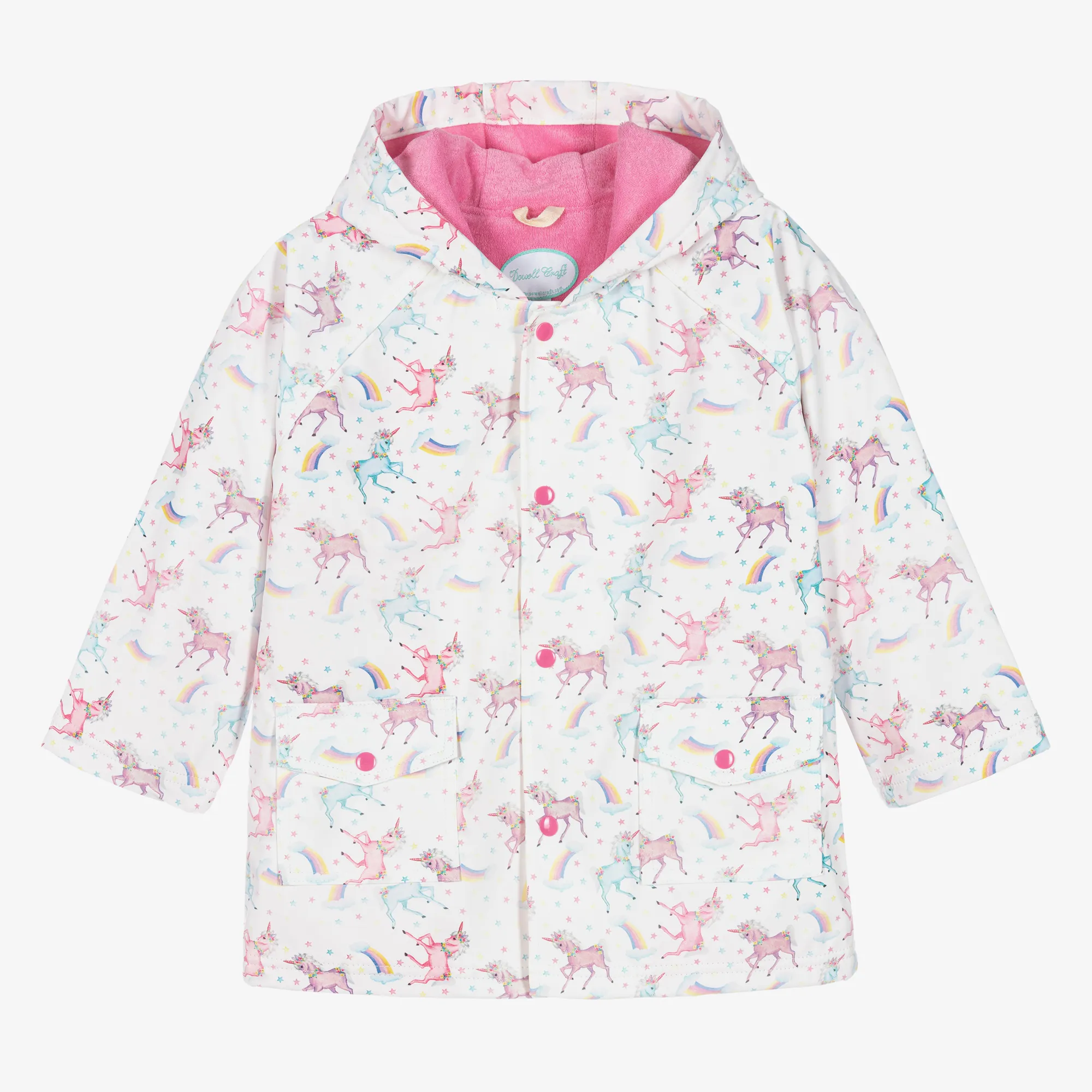 Girls White Unicorn Print Raincoat 