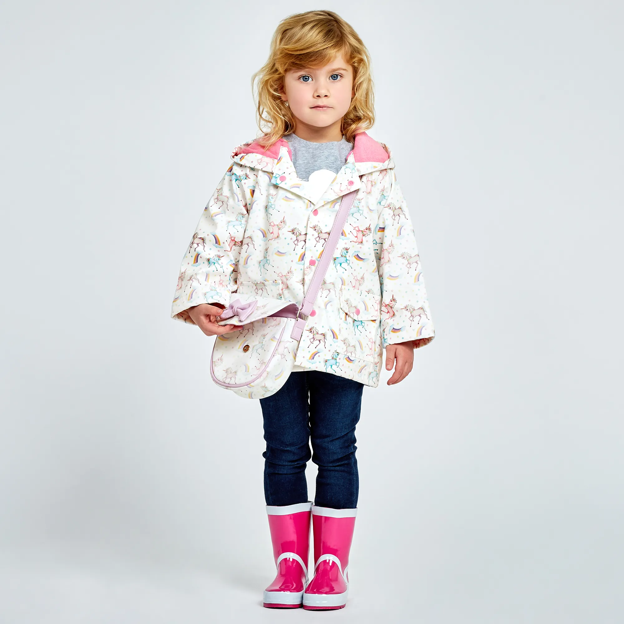 Girls White Unicorn Print Raincoat 