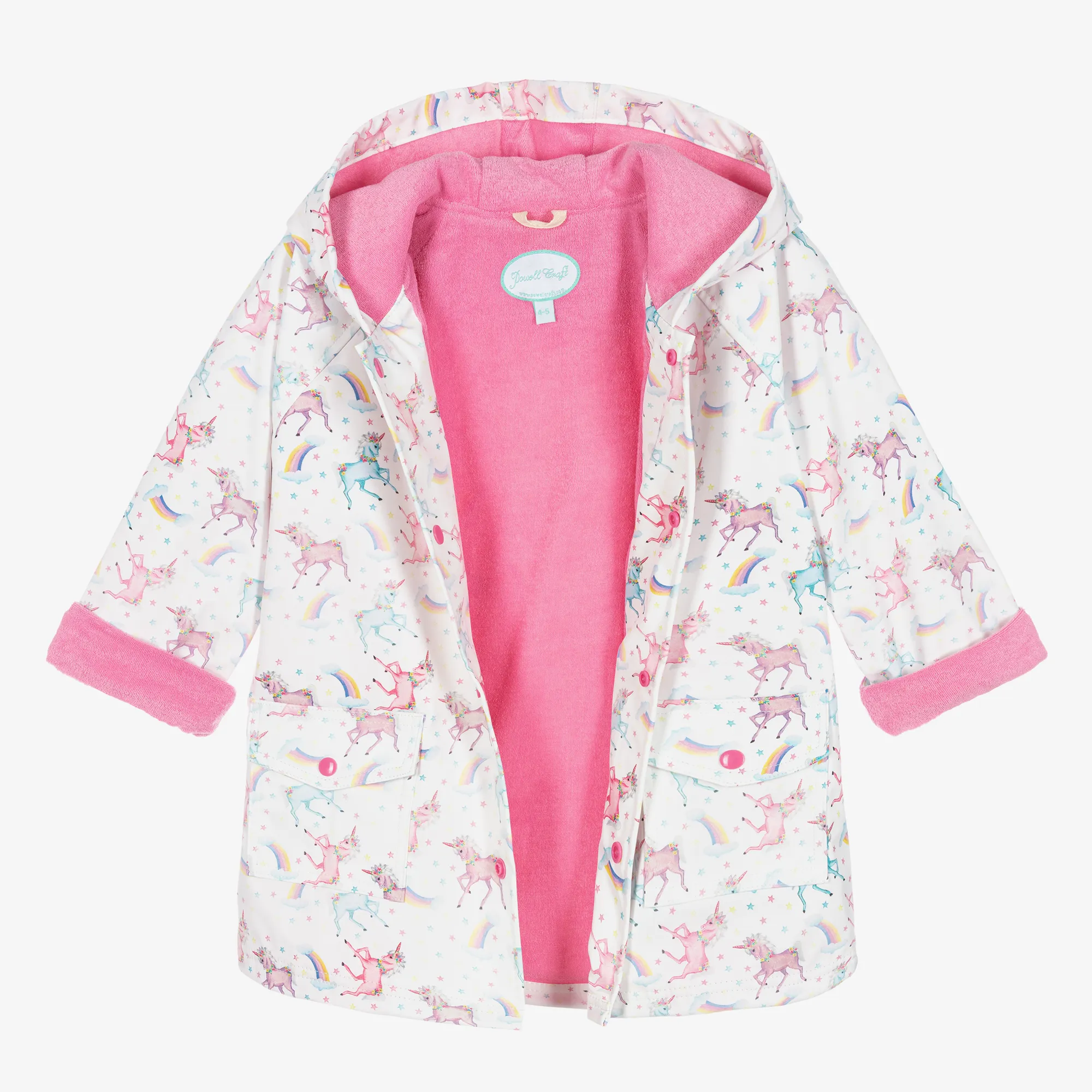 Girls White Unicorn Print Raincoat 