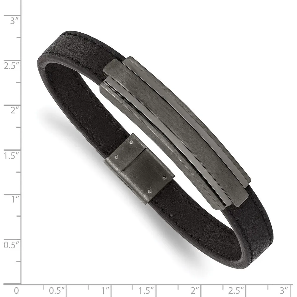 Gunmetal Plated Stainless Steel & Black Rubber I.D. Bracelet, 8.5 Inch