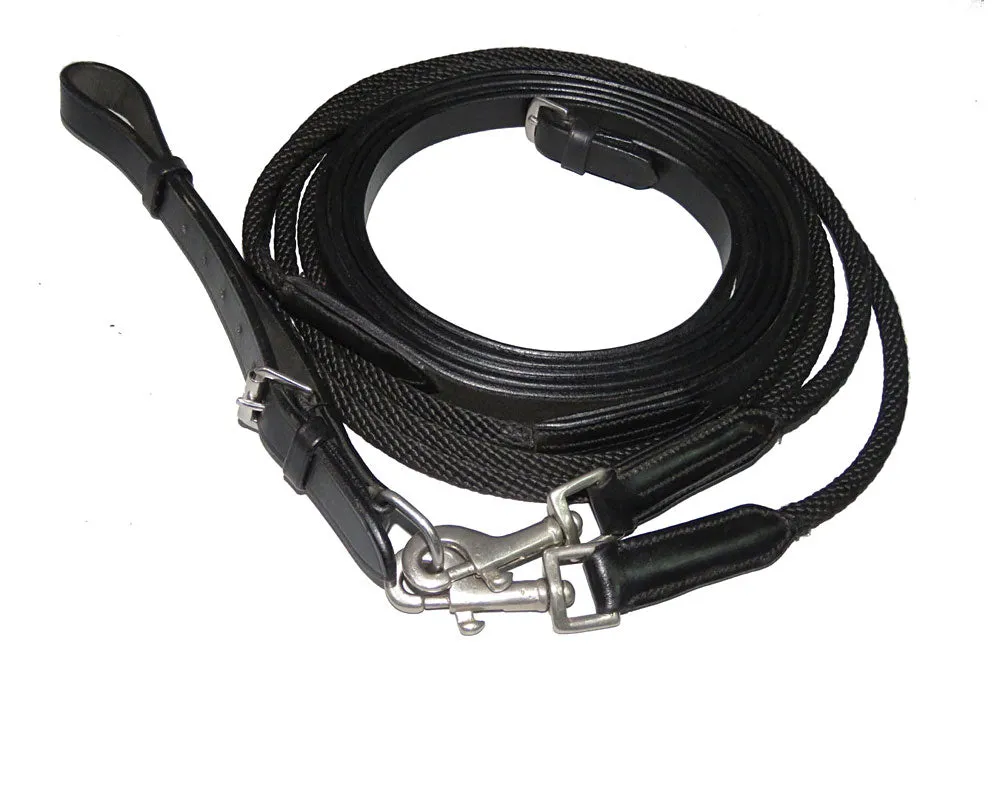 Henri de Rivel Advantage Draw Reins - Rounded Nylon / Leather Snap