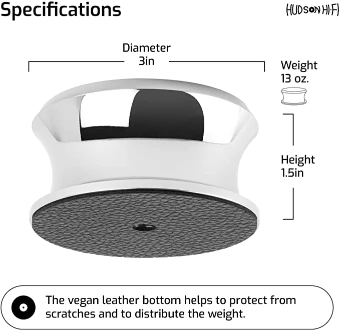 HUDSON HI-FI: BIGBEN CHROME RECORD WEIGHT STABILIZER WITH PROTECTIVE LEATHER PAD