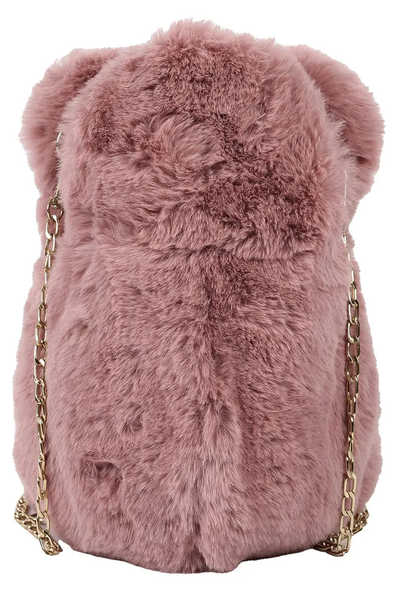 Instant Shipping! Teddy Bear Faux Fur Plush Lined Crossbody Bag