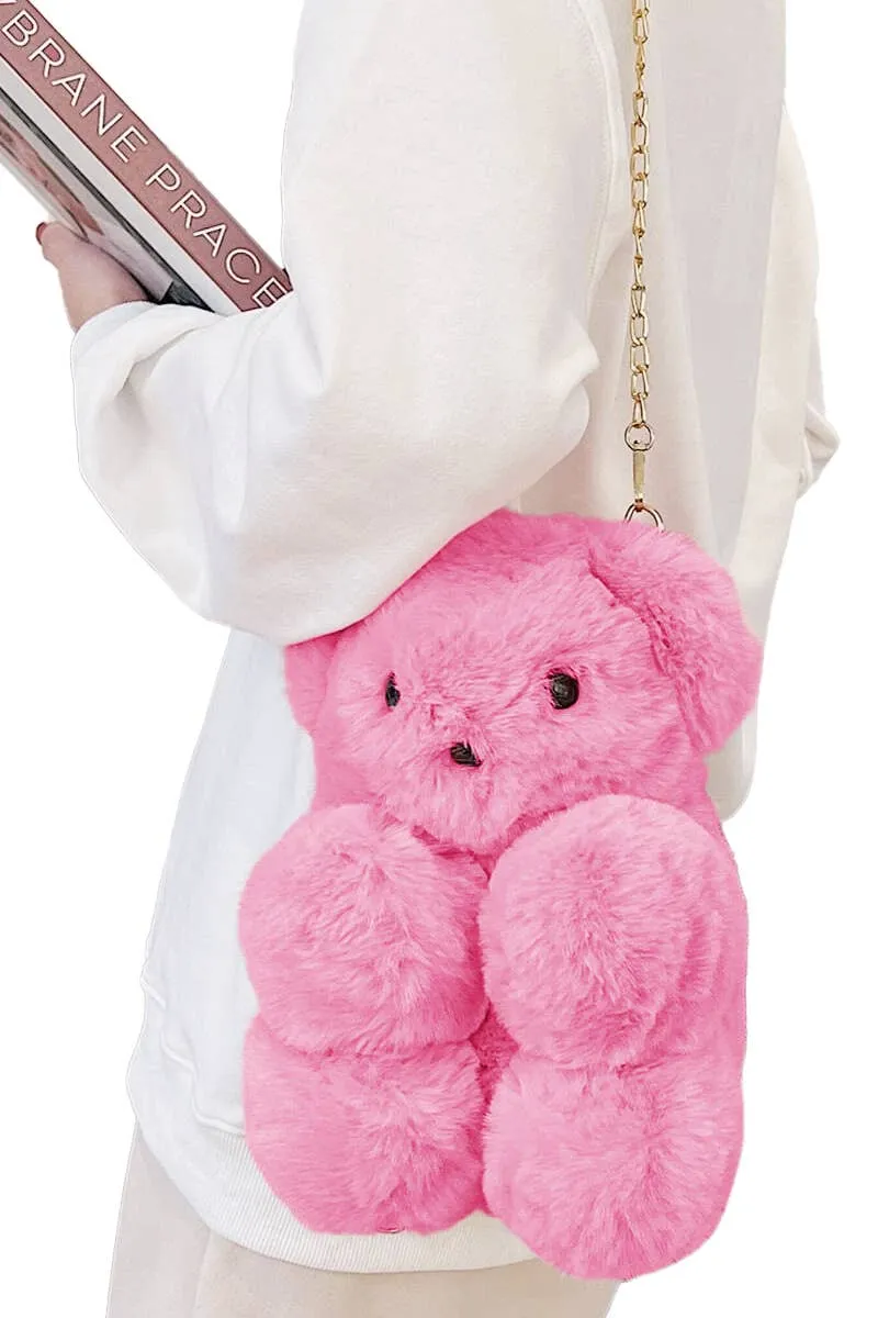 Instant Shipping! Teddy Bear Faux Fur Plush Lined Crossbody Bag