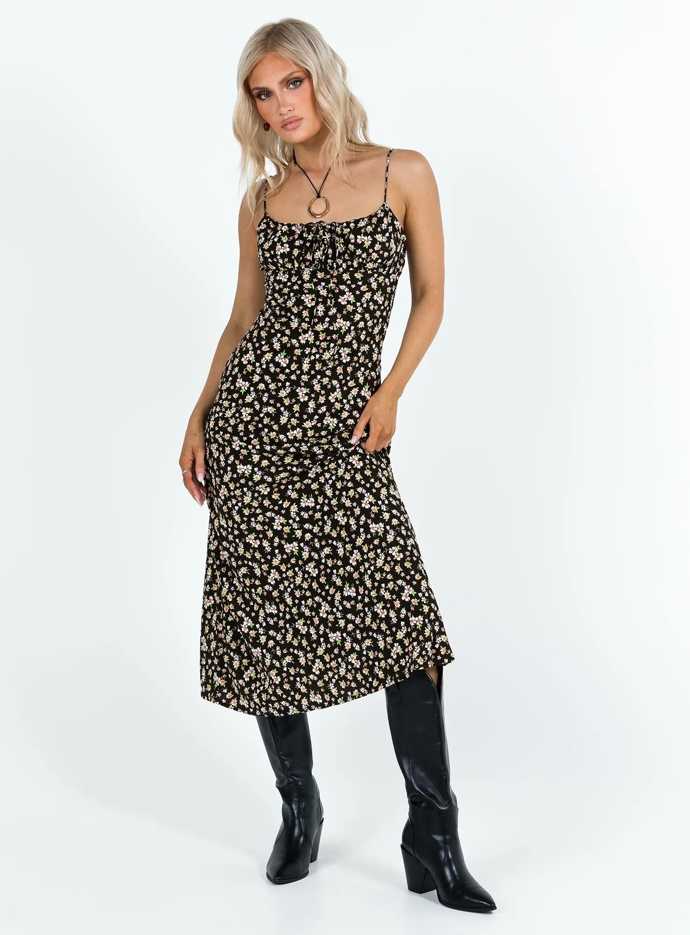 Kaplan Midi Dress Black / White Floral