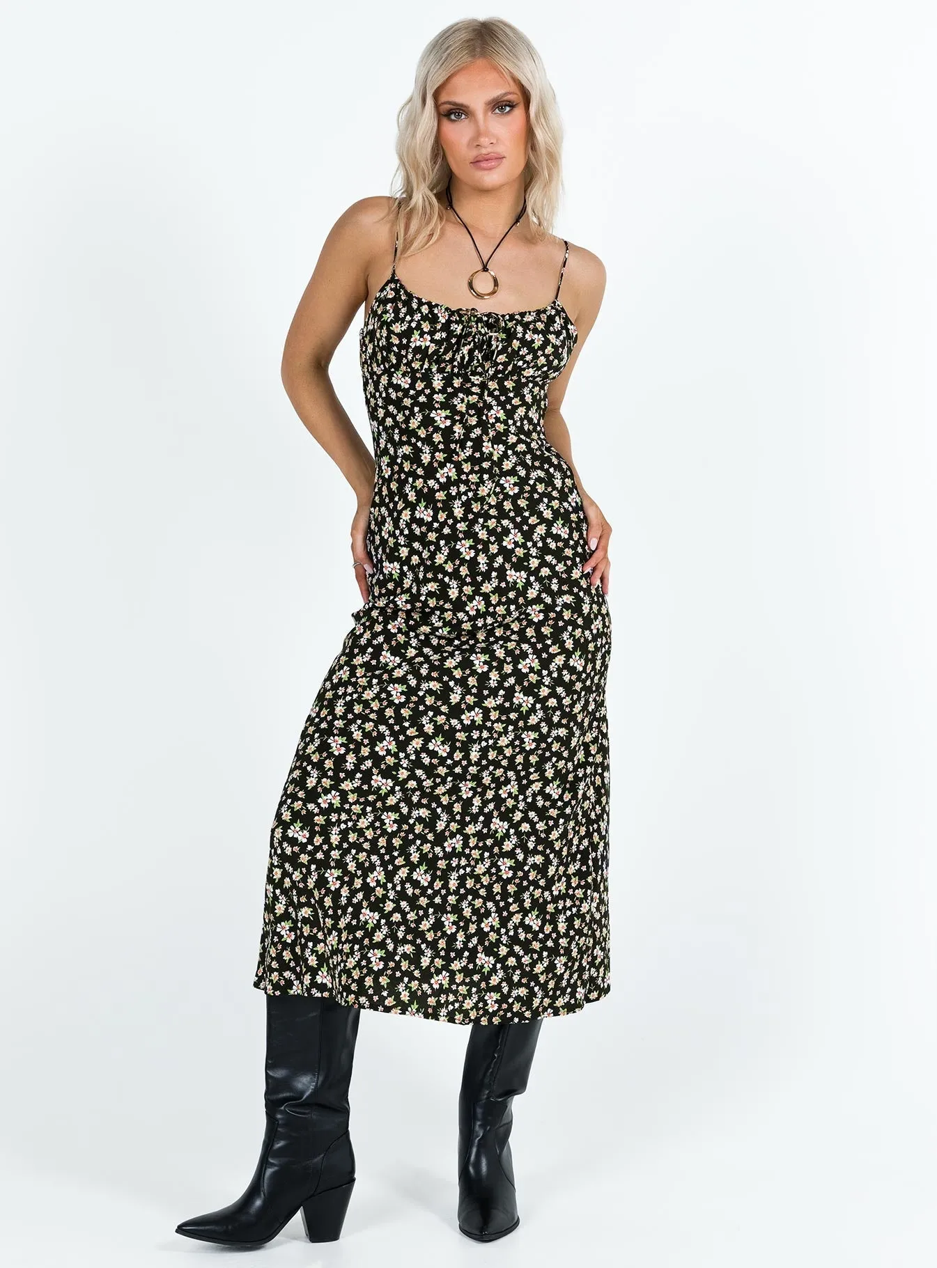 Kaplan Midi Dress Black / White Floral