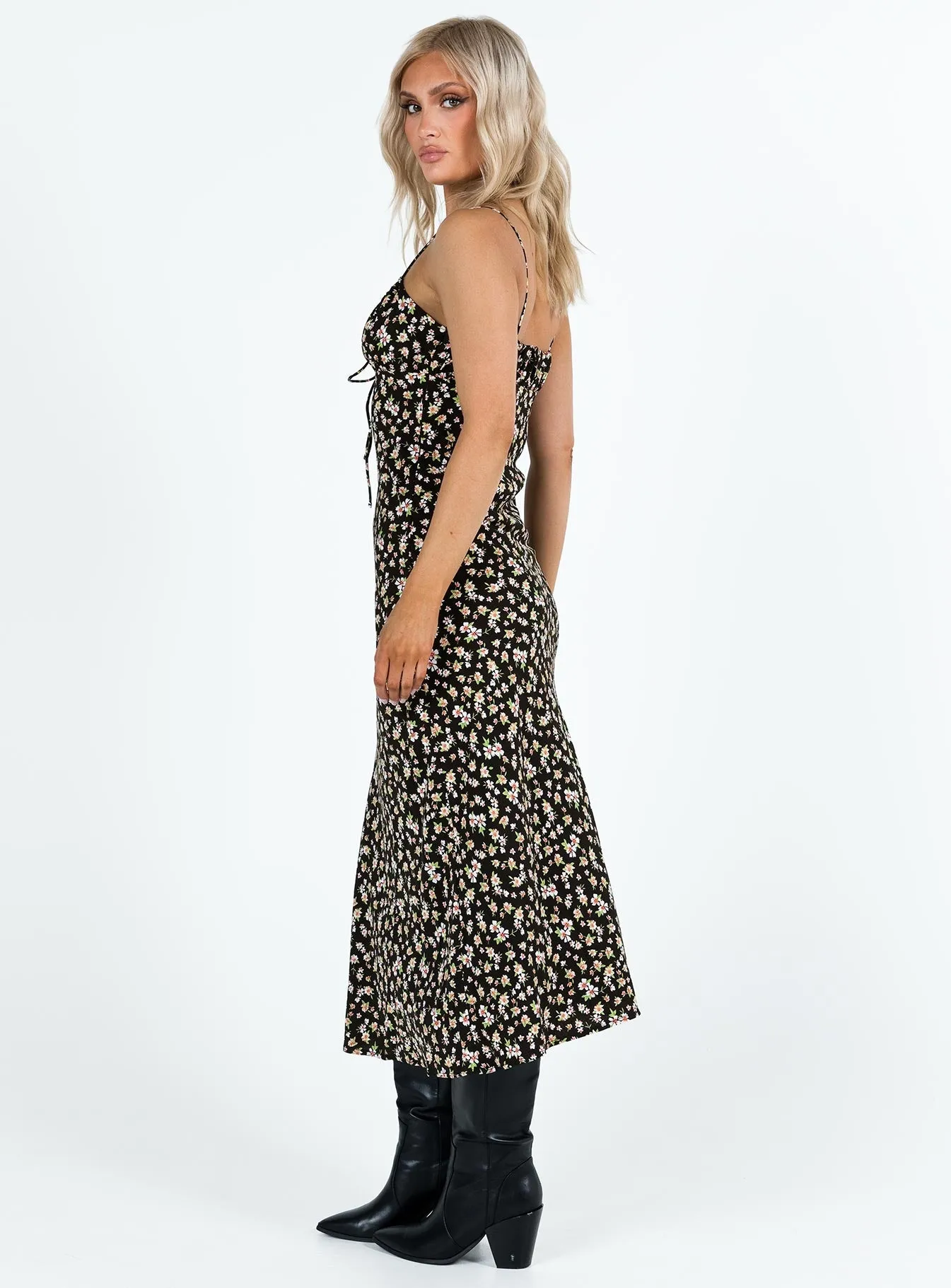 Kaplan Midi Dress Black / White Floral