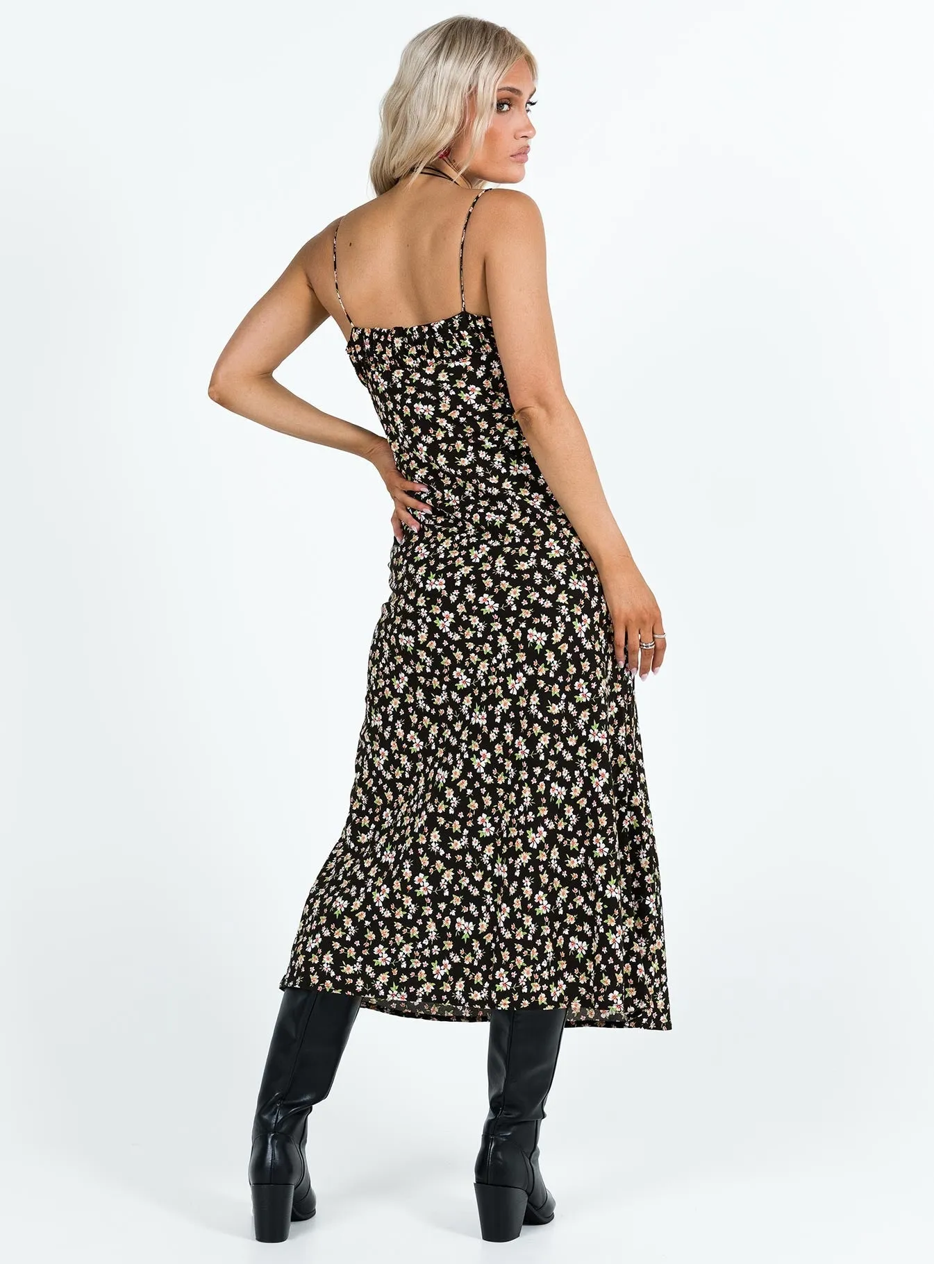 Kaplan Midi Dress Black / White Floral