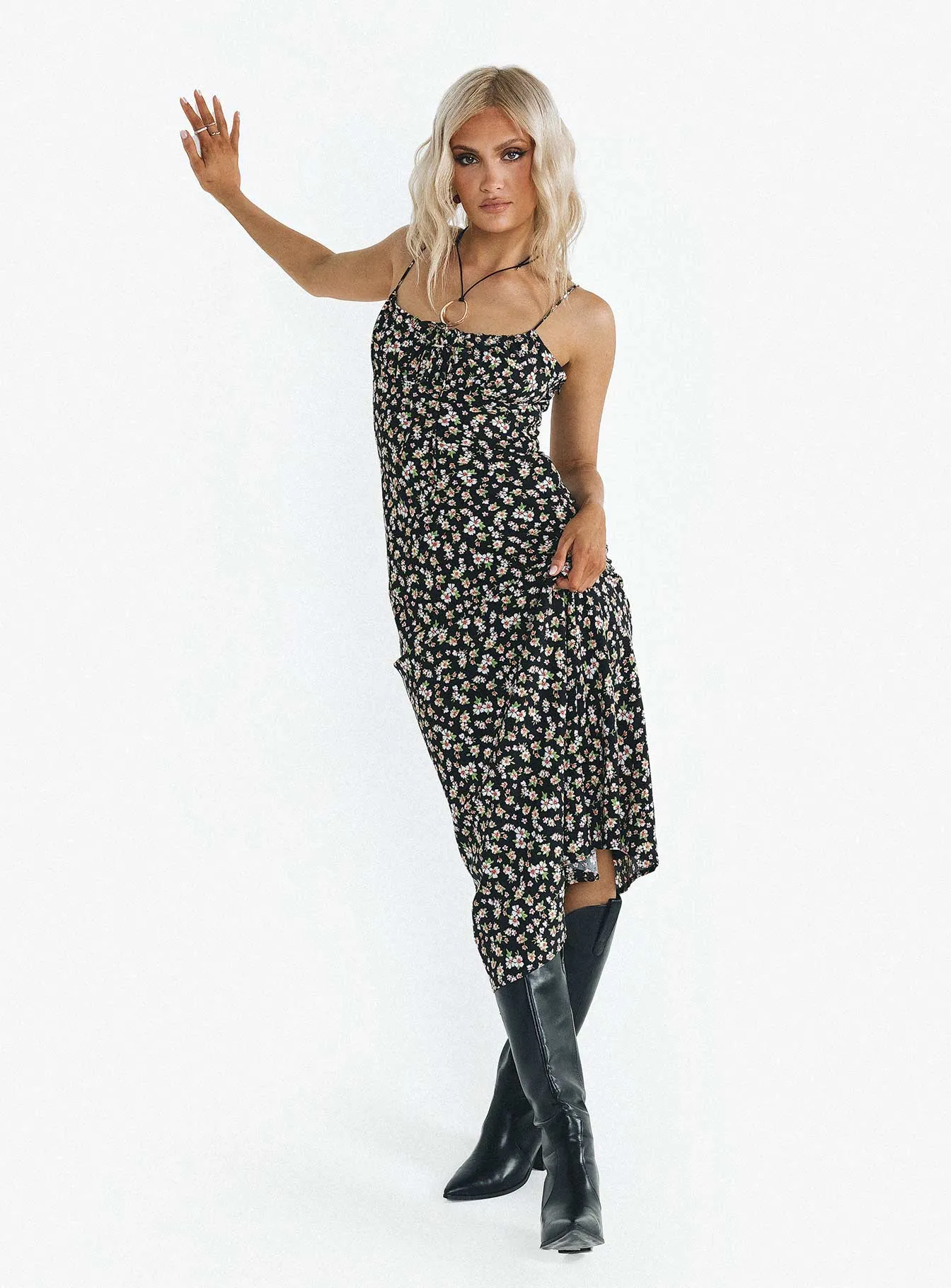 Kaplan Midi Dress Black / White Floral