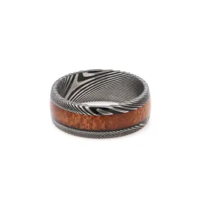 Koa Wood Damascus Steel Ring 8mm