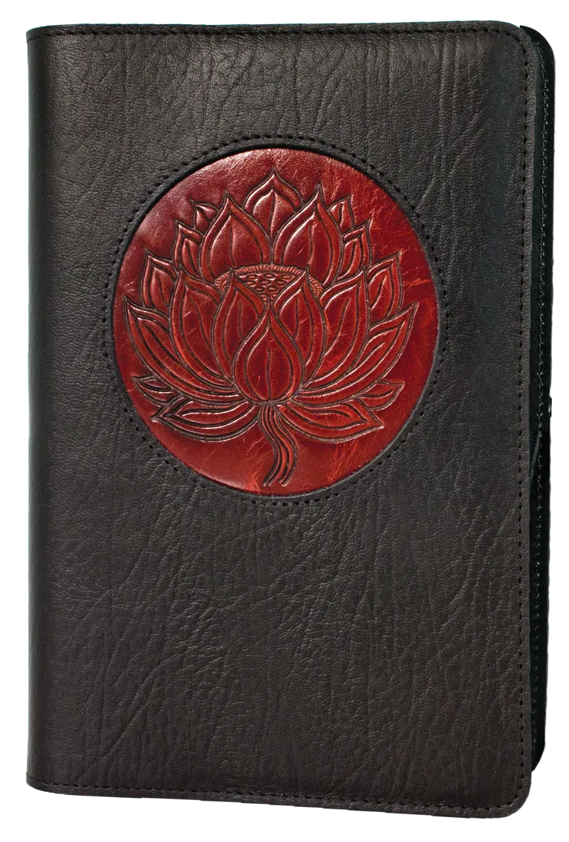 Large Leather Journal -  Lotus in Black Large