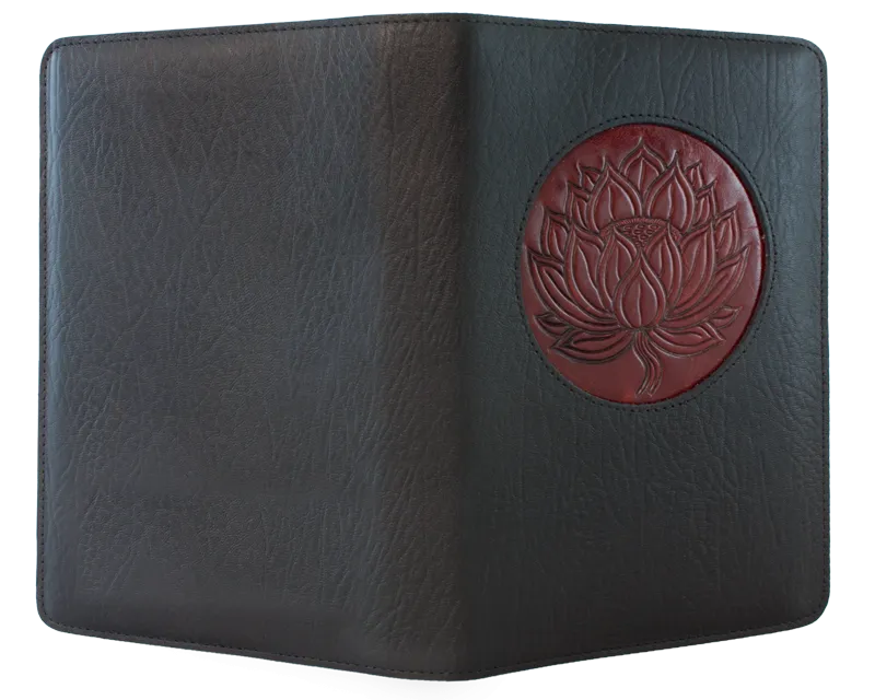 Large Leather Journal -  Lotus in Black Large