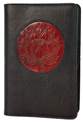 Large Leather Journal -  Lotus in Black Large