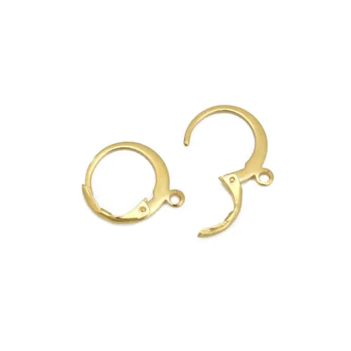 Leverback Earring Findings, 304 Stainless Steel, Round, With Loop, Gold Plated, 14.5mm