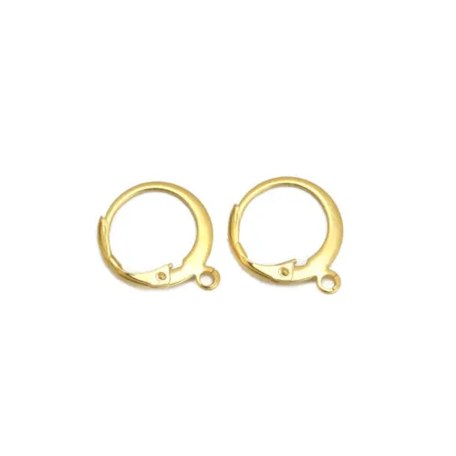 Leverback Earring Findings, 304 Stainless Steel, Round, With Loop, Gold Plated, 14.5mm