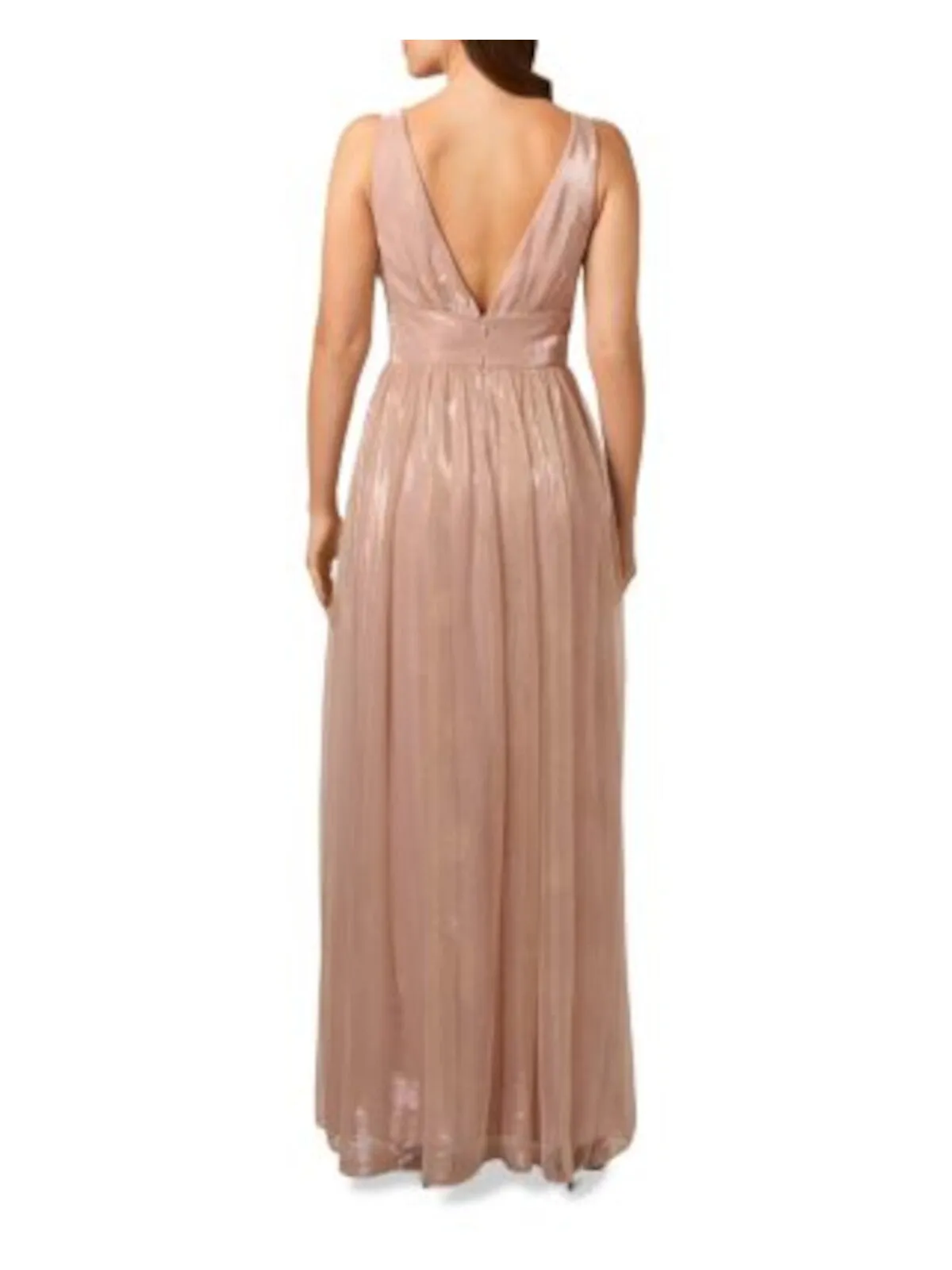 LIV FOSTER Womens Pink Zippered Slitted Empire Waist Shirred Lined Sleeveless V Neck Full-Length Evening Gown Dress