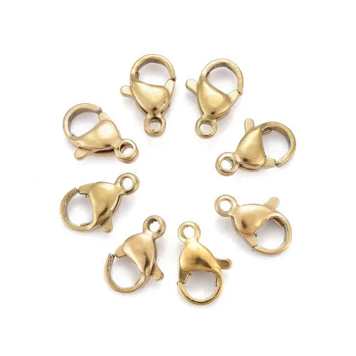 Lobster Claw Clasps, 18K Gold Plated, 304 Stainless Steel, 10x6mm