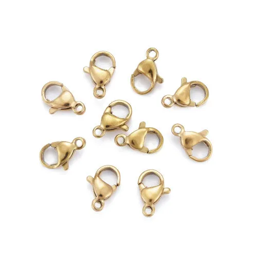 Lobster Claw Clasps, 18K Gold Plated, 304 Stainless Steel, 10x6mm