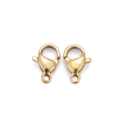 Lobster Claw Clasps, 18K Gold Plated, 304 Stainless Steel, 10x6mm