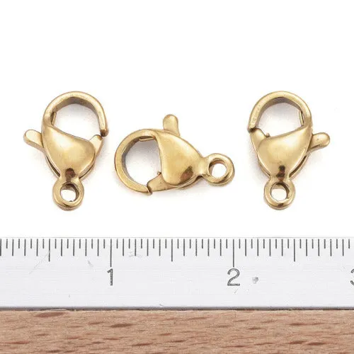 Lobster Claw Clasps, 18K Gold Plated, 304 Stainless Steel, 10x6mm