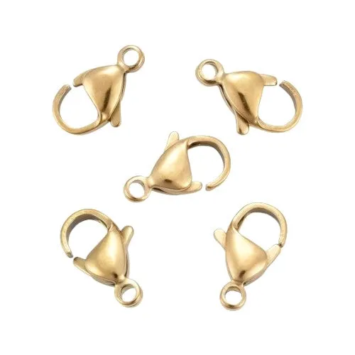 Lobster Claw Clasps, 304 Stainless Steel, 18K Gold Plated, 12x7mm