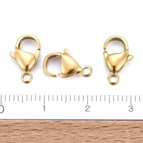 Lobster Claw Clasps, 304 Stainless Steel, 18K Gold Plated, 12x7mm