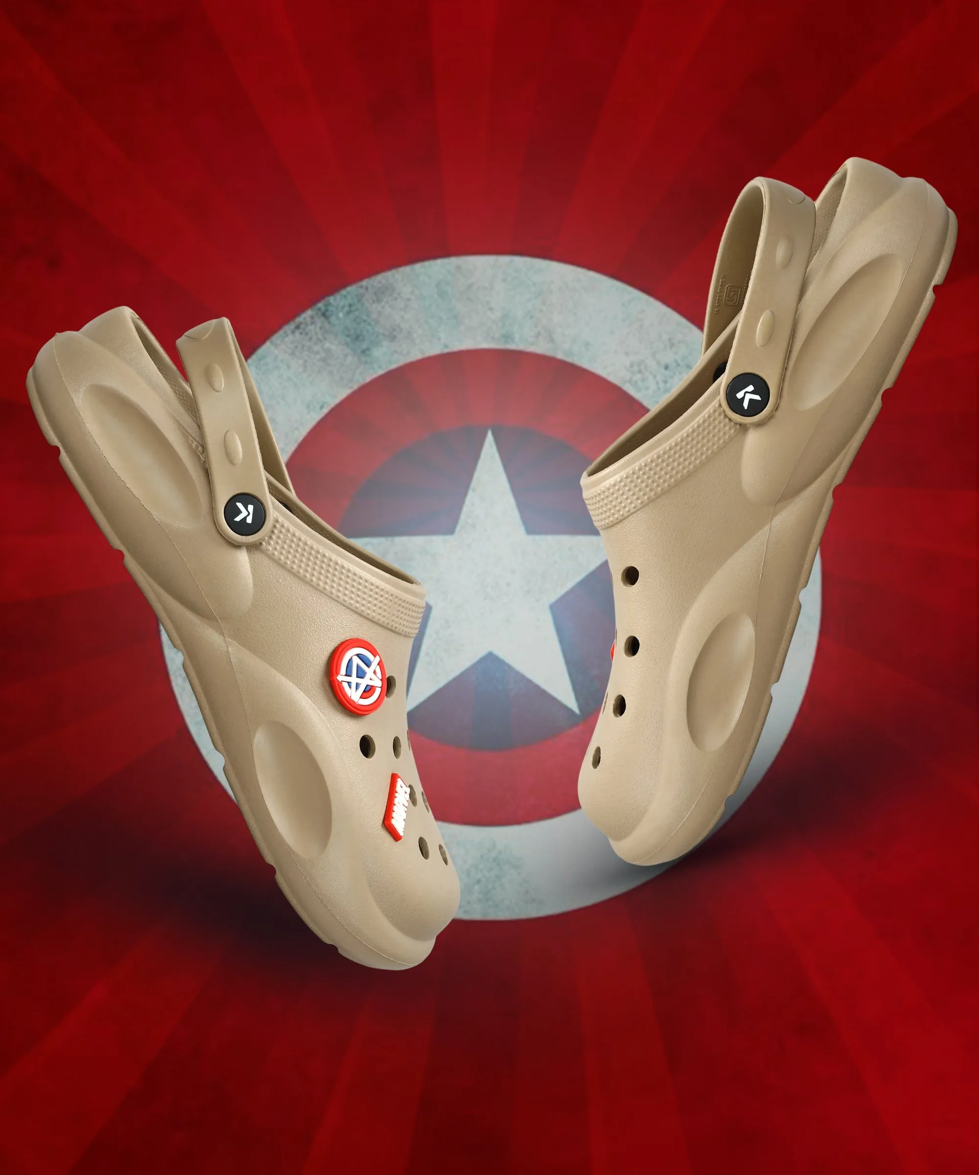 Marvel Captain America EVMK10923 Men's Casual Beige Clogs | Stylish Waterproof, Lightweight Clogs for Men with Durable Anti-Skid