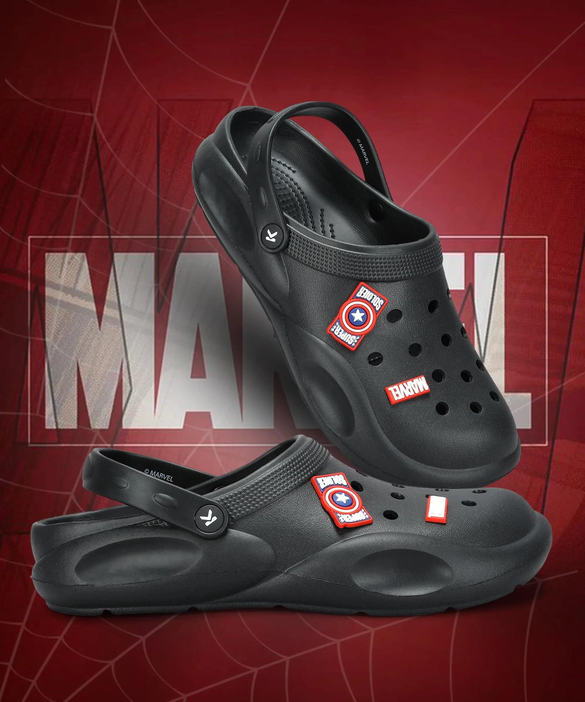 Marvel Captain America EVMK10923 Men's Casual Black Clogs | Stylish Waterproof, Lightweight Clogs for Men with Durable Anti-Skid